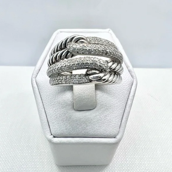 David Yurman Sterling Silver Double Loop Labyrinth Diamond Ring - Picture 11 of 15